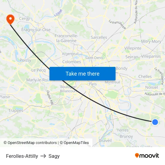 Ferolles-Attilly to Sagy map