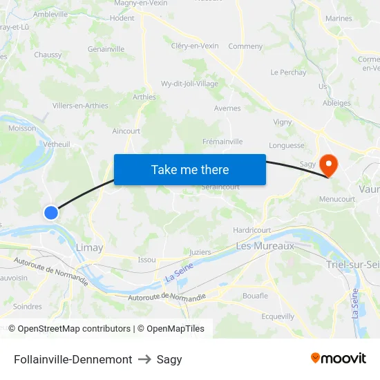 Follainville-Dennemont to Sagy map