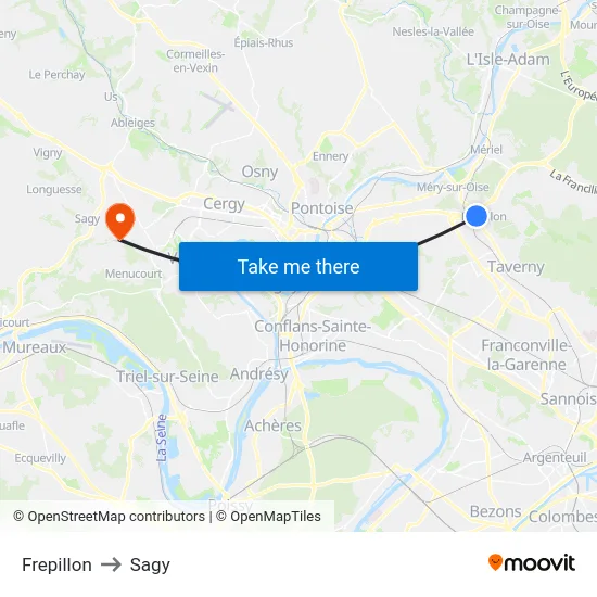 Frepillon to Sagy map