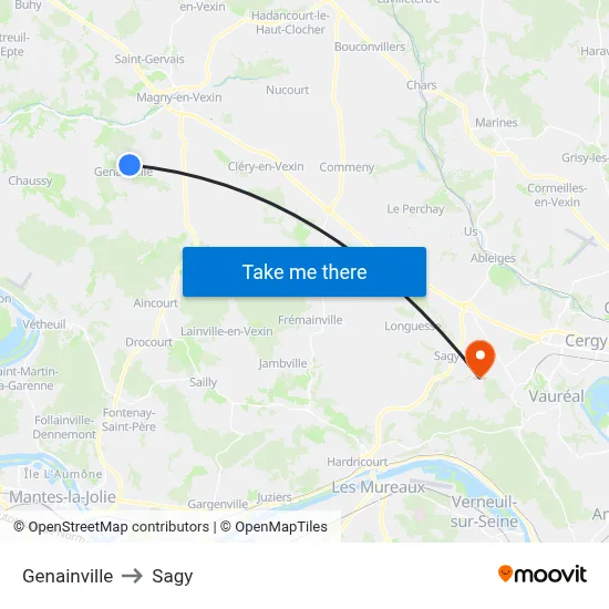 Genainville to Sagy map