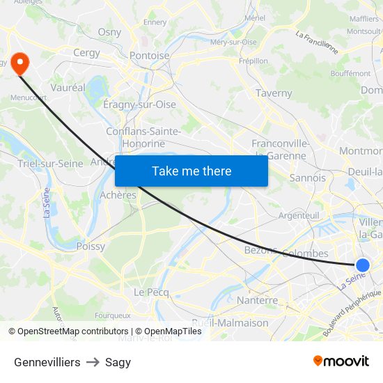 Gennevilliers to Sagy map