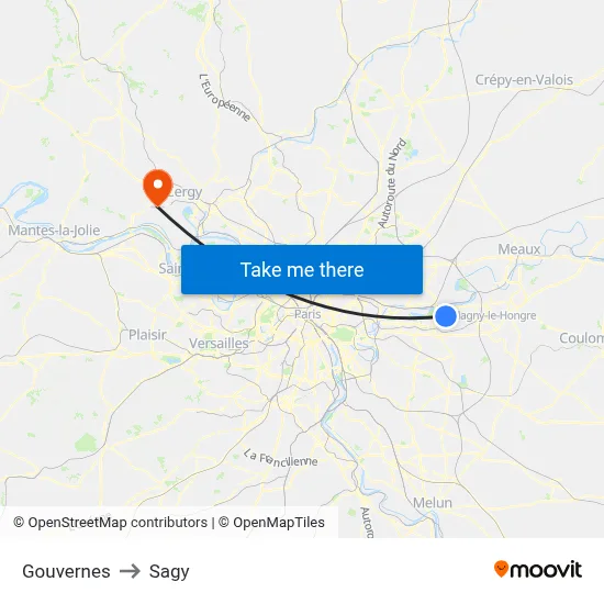 Gouvernes to Sagy map