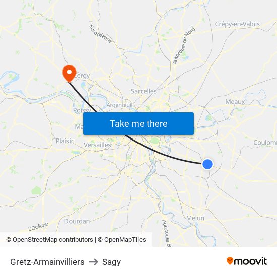 Gretz-Armainvilliers to Sagy map