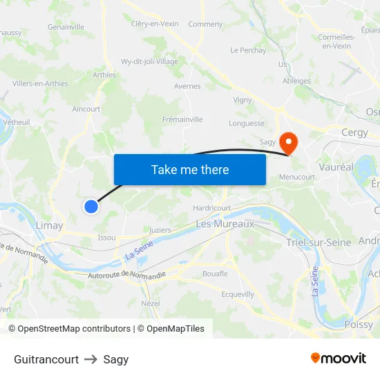 Guitrancourt to Sagy map