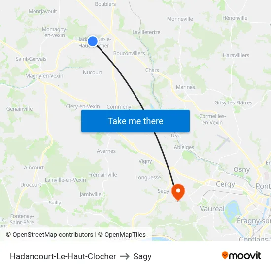 Hadancourt-Le-Haut-Clocher to Sagy map