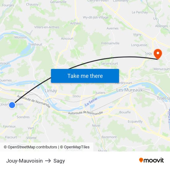 Jouy-Mauvoisin to Sagy map