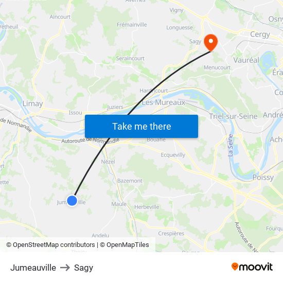 Jumeauville to Sagy map