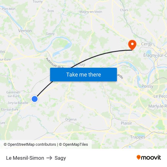 Le Mesnil-Simon to Sagy map