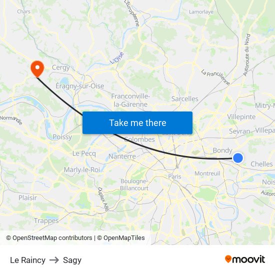 Le Raincy to Sagy map