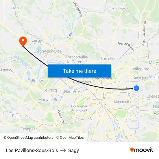 Les Pavillons-Sous-Bois to Sagy map