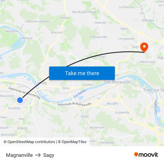 Magnanville to Sagy map