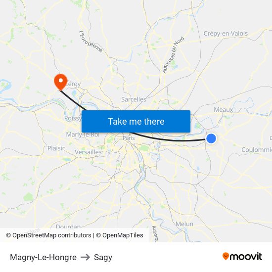Magny-Le-Hongre to Sagy map