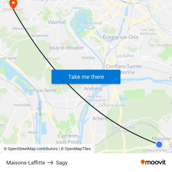 Maisons-Laffitte to Sagy map