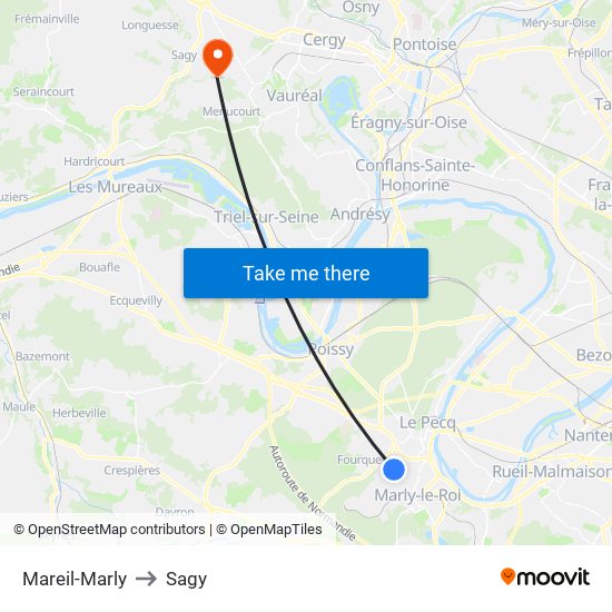 Mareil-Marly to Sagy map