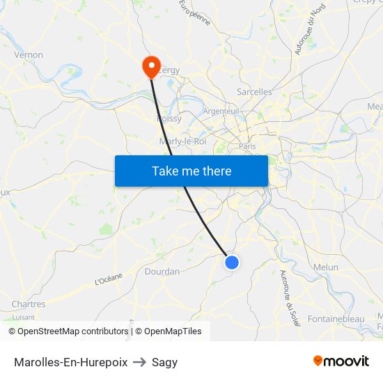 Marolles-En-Hurepoix to Sagy map