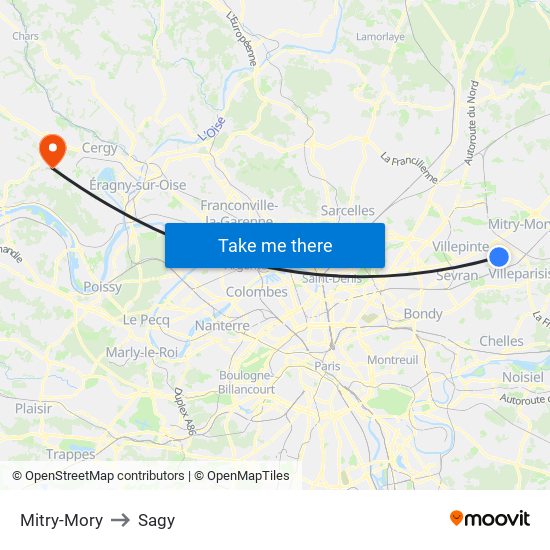 Mitry-Mory to Sagy map