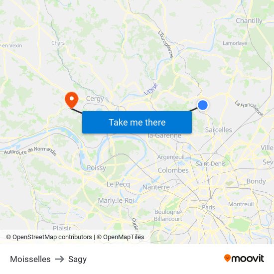 Moisselles to Sagy map