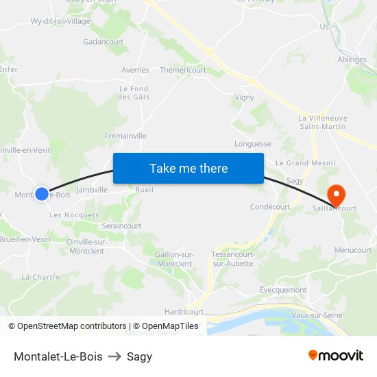 Montalet-Le-Bois to Sagy map