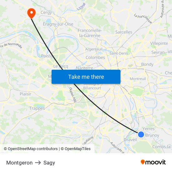 Montgeron to Sagy map