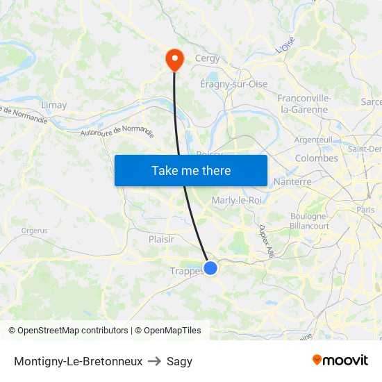 Montigny-Le-Bretonneux to Sagy map