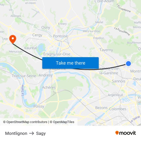 Montlignon to Sagy map