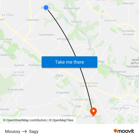 Moussy to Sagy map