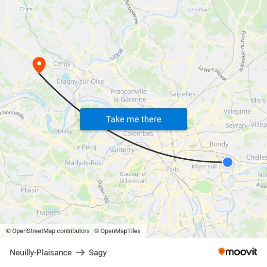 Neuilly-Plaisance to Sagy map