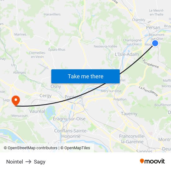Nointel to Sagy map