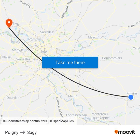 Poigny to Sagy map