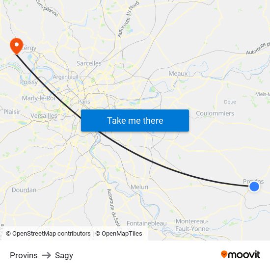 Provins to Sagy map