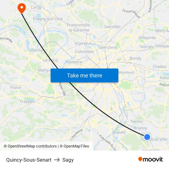 Quincy-Sous-Senart to Sagy map