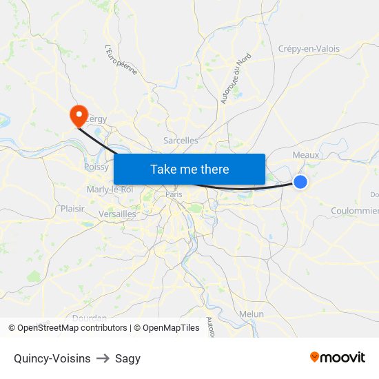 Quincy-Voisins to Sagy map