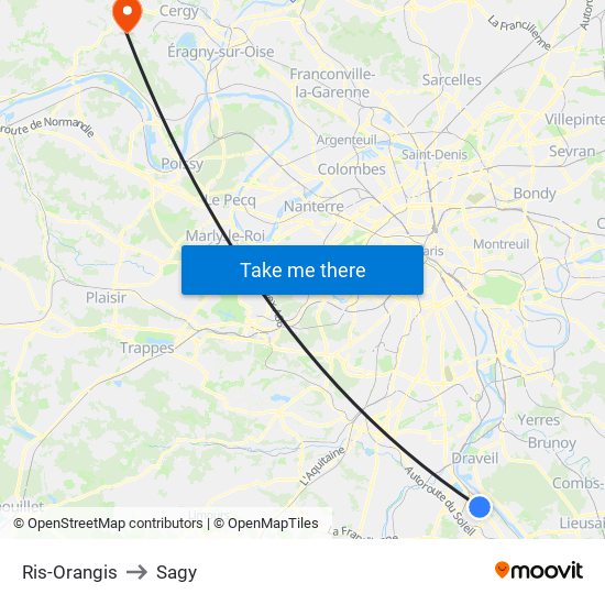 Ris-Orangis to Sagy map