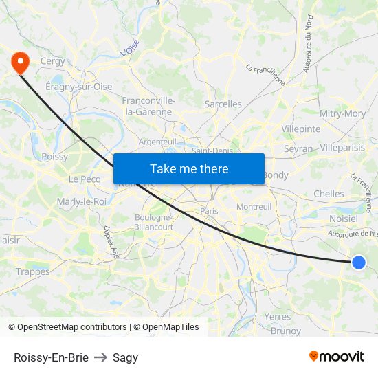 Roissy-En-Brie to Sagy map