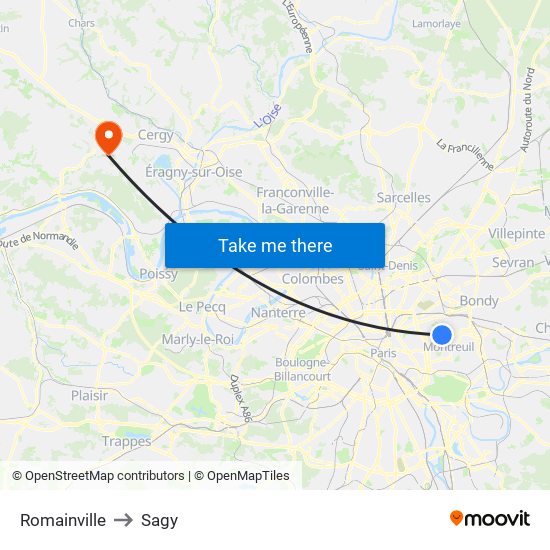 Romainville to Sagy map
