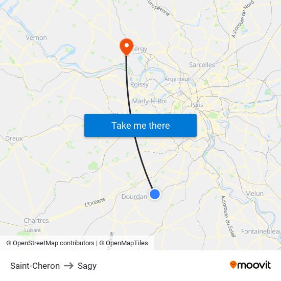 Saint-Cheron to Sagy map