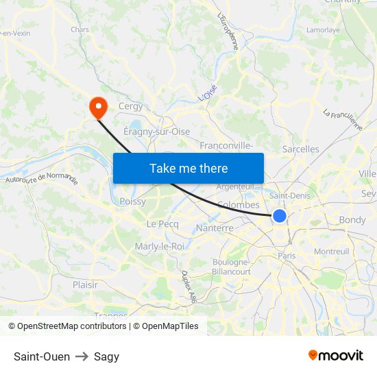 Saint-Ouen to Sagy map