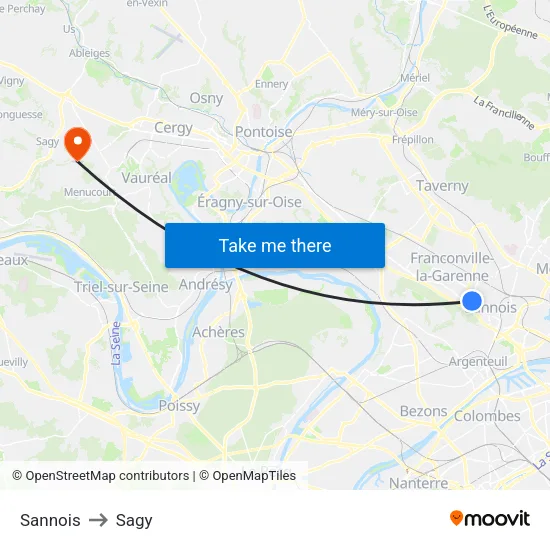 Sannois to Sagy map
