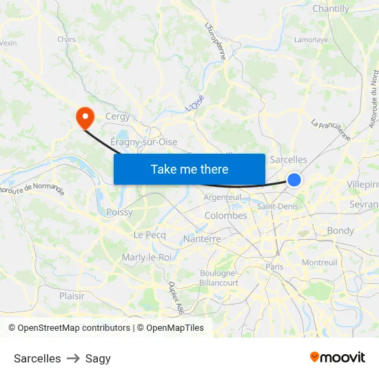 Sarcelles to Sagy map