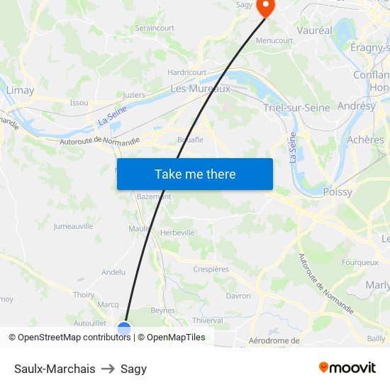 Saulx-Marchais to Sagy map