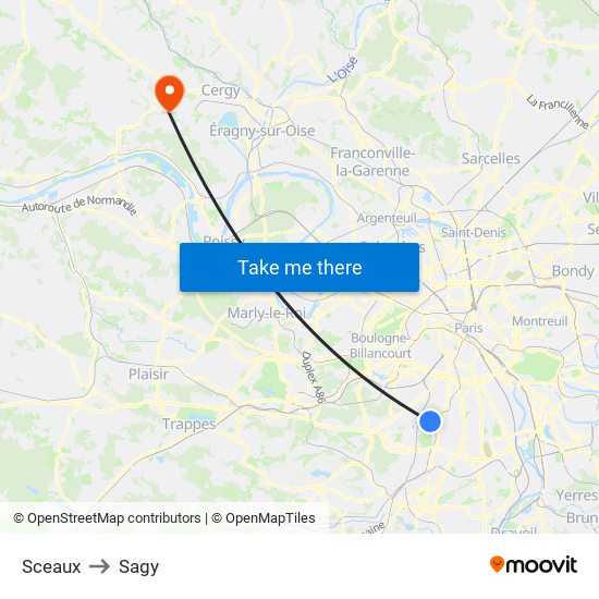 Sceaux to Sagy map