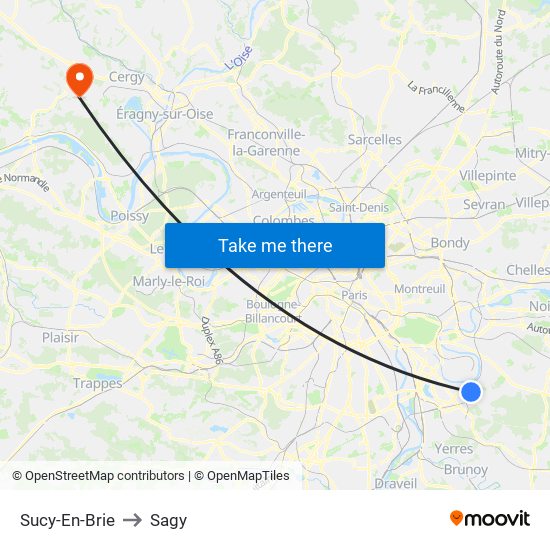 Sucy-En-Brie to Sagy map