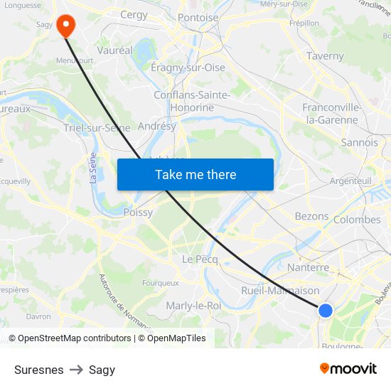 Suresnes to Sagy map