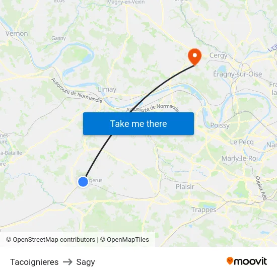 Tacoignieres to Sagy map