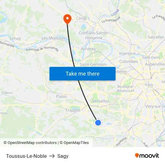 Toussus-Le-Noble to Sagy map