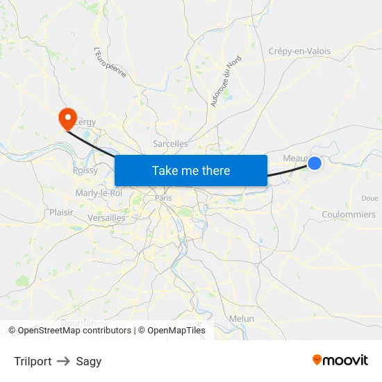 Trilport to Sagy map