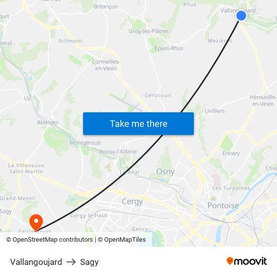 Vallangoujard to Sagy map