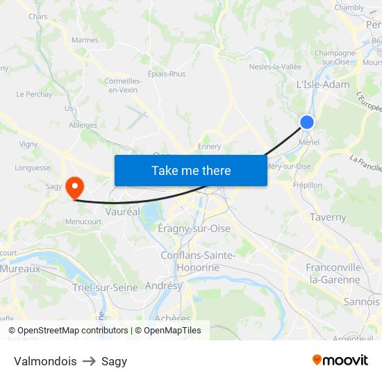 Valmondois to Sagy map