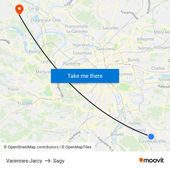 Varennes-Jarcy to Sagy map