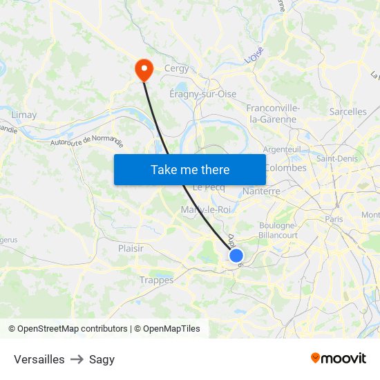 Versailles to Sagy map